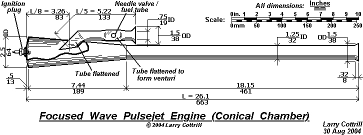 The original Focused Wave Pulsejet Engine drawing. Copyright 2004 Larry Cottrill
